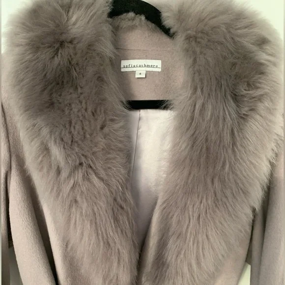 Sofia Cashmere wool real lamb shearling fur trim coat NWT - Picture 3 of 8